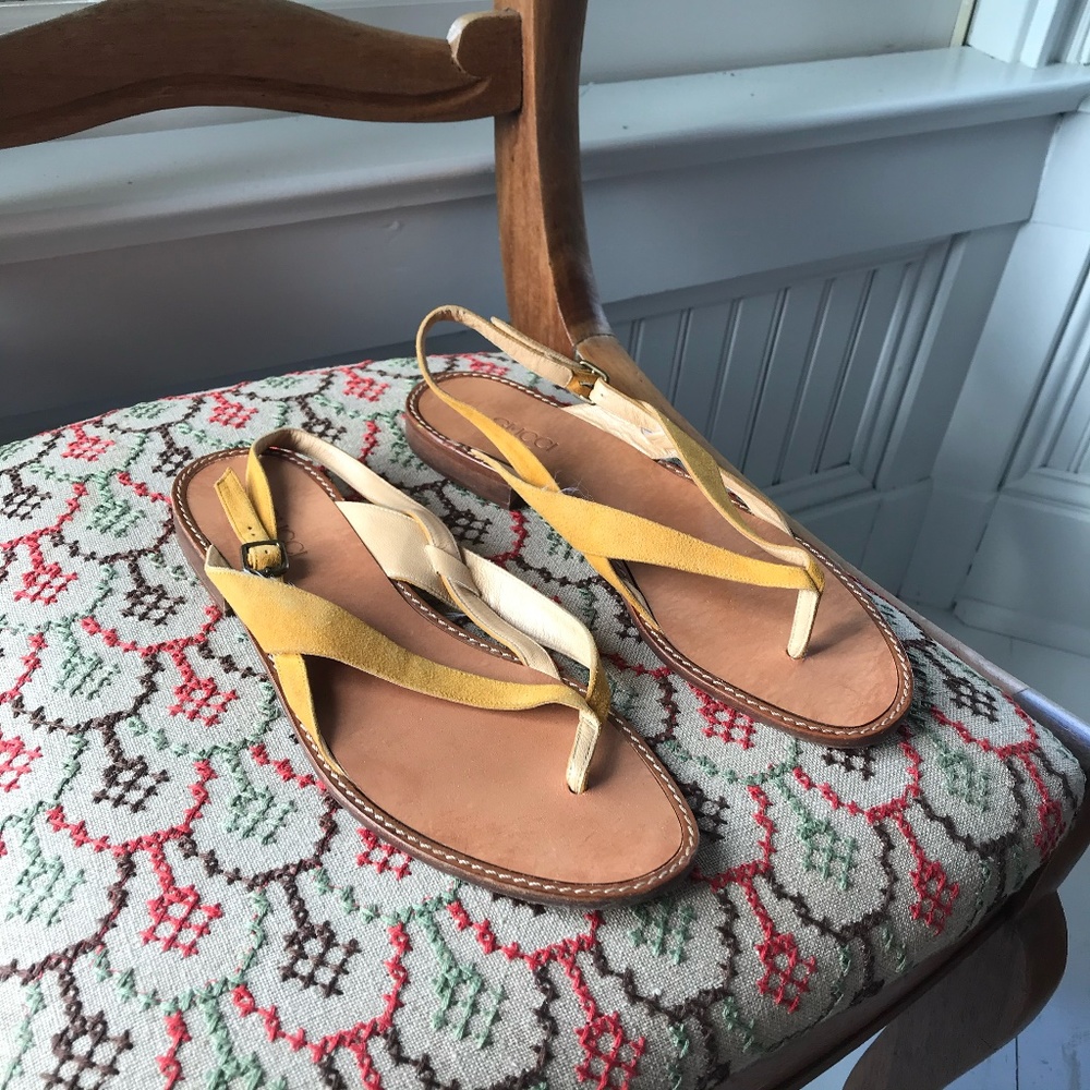 yellow suede Gucci sandals